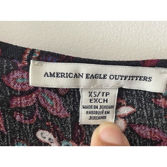 American Eagle Size XS Burgundy Floral Print Bell Sleeve Boho Dress - Picture 6 of 11